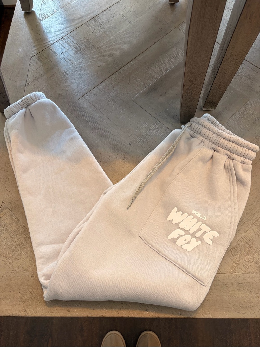 White Fox Boutique Cream Track Pants with Logo